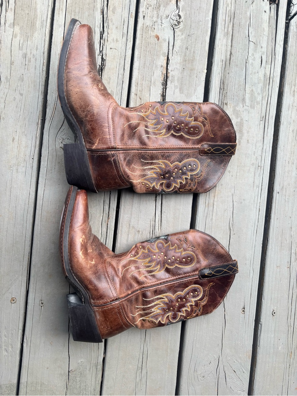 Laredo Brown Leather Western Cowboy Boots with Yellow Stitching